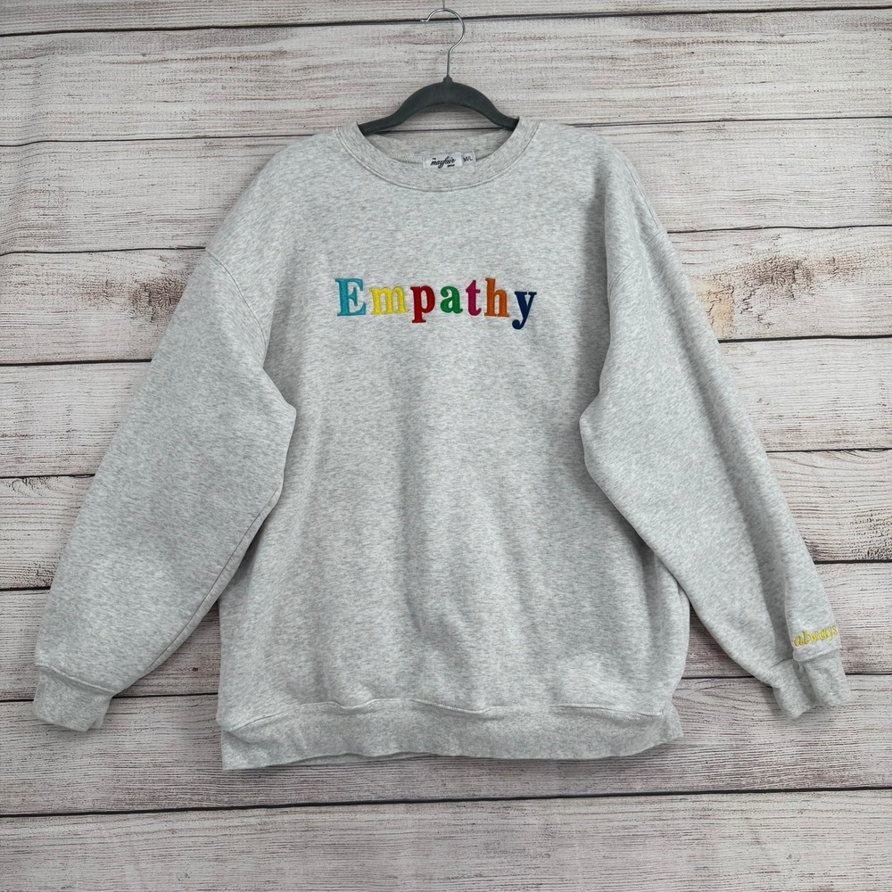The Mayfair Group Sweatshirt Adult M/L Gray Empathy Rainbow Embroidered Crewneck